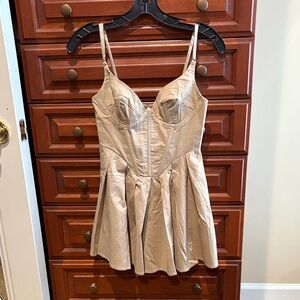 Princess Polly Malcolm playsuit Beige spaghetti strap corset style